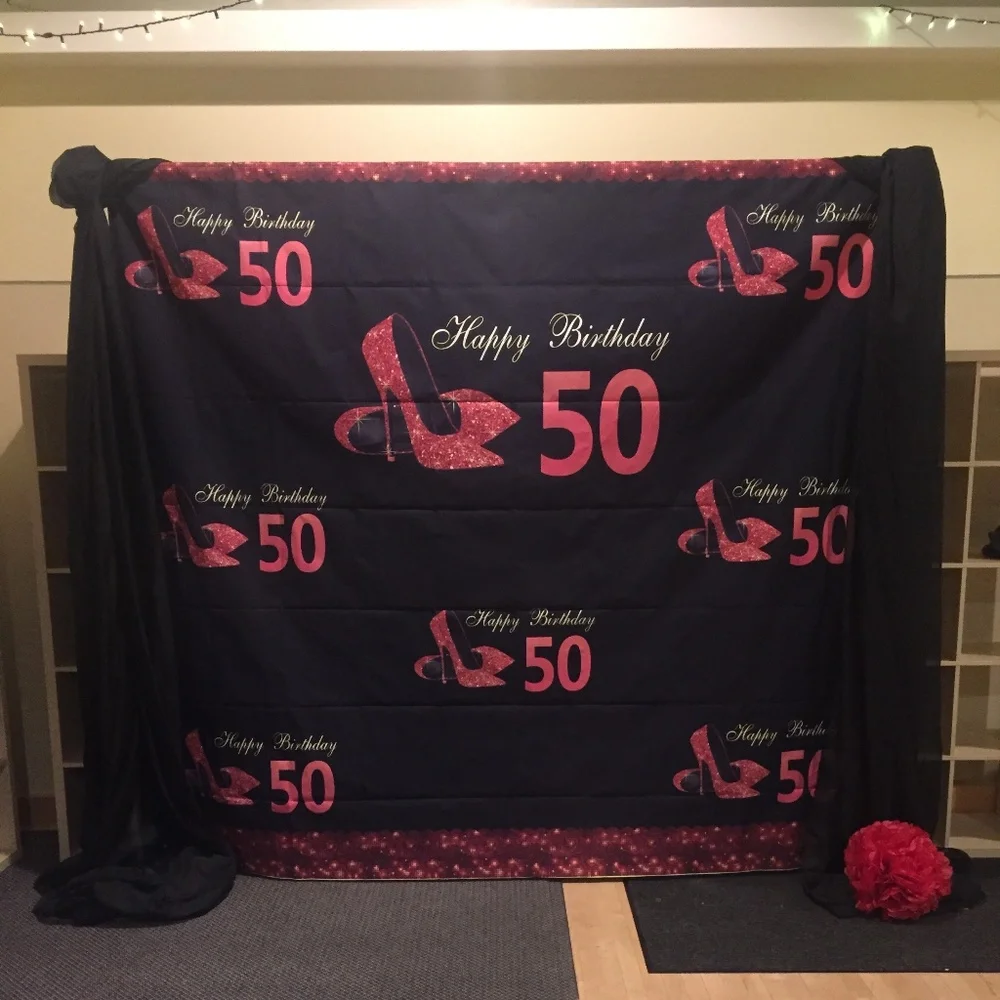50th Birthday Photo Backdrop Red High Heels 8x8Ft